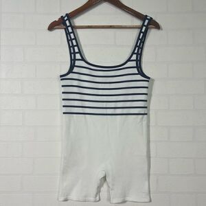 Zara Ribbed Romper Womens size M-L Striped White Navy Blue